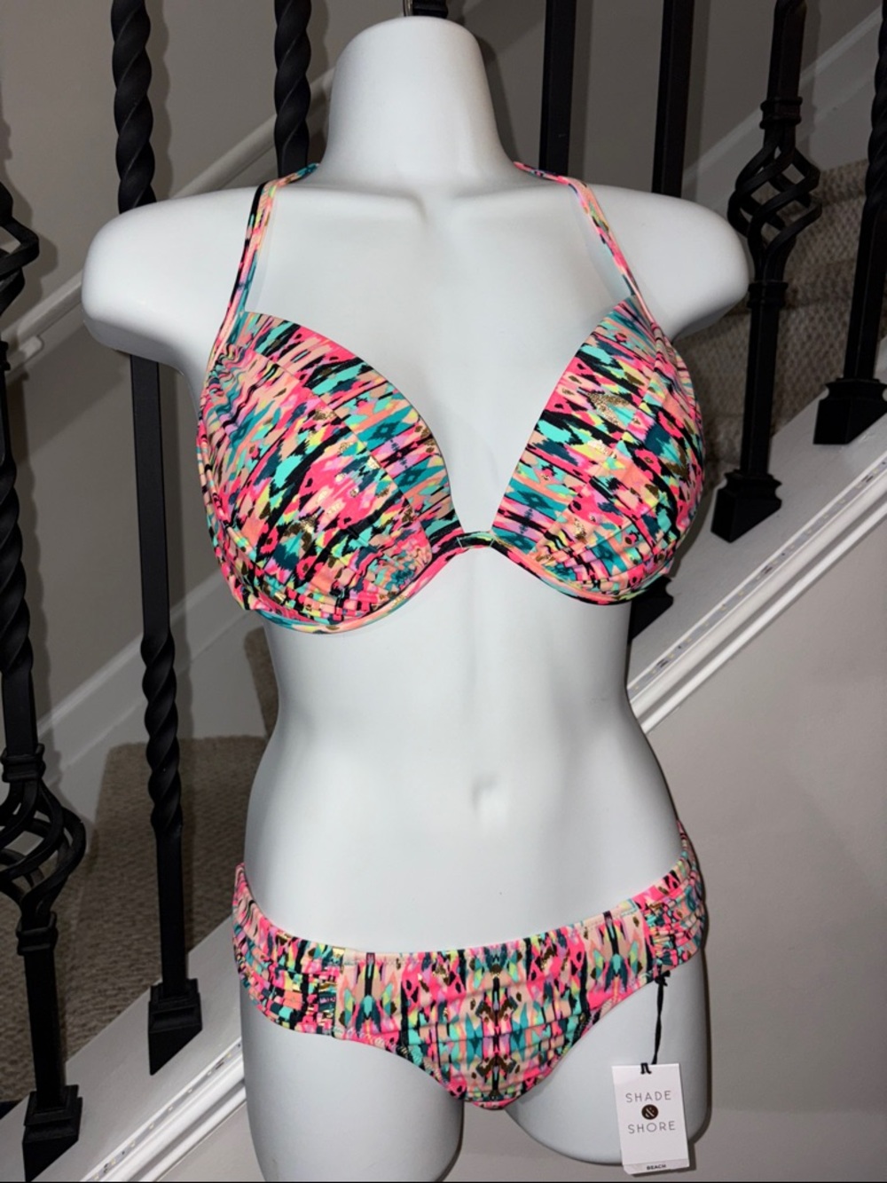 NWT Shade & Shore Neon Abstract Push-Up Bikini set 34DD & XS bottom - Picture 3 of 9